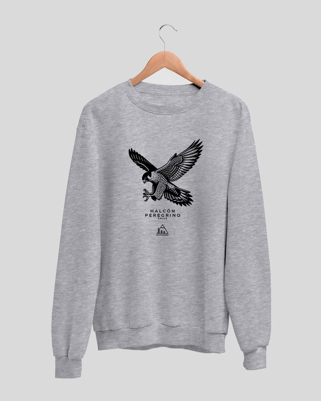 Polerón polo con diseño de halcón peregrino, ave rapaz nativa de Chile, color gris claro - Nativaustral