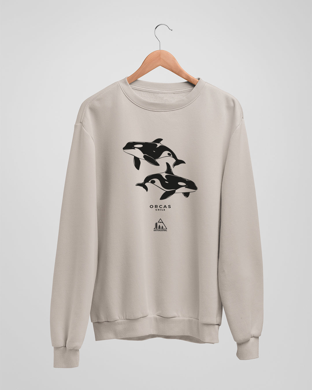 Polerón polo con diseño de orca, fauna marina de Chile, color beige - Nativaustral