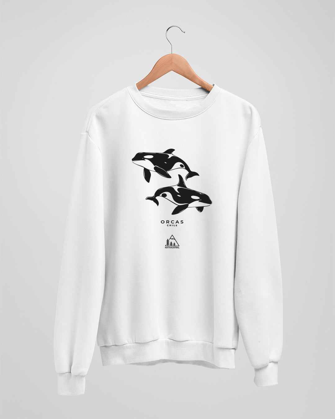 Polerón polo con diseño de orca, fauna marina de Chile, color blanco - Nativaustral