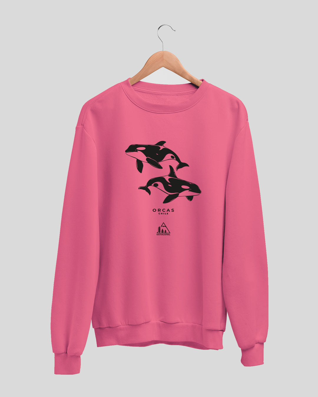Polerón polo con diseño de orca, fauna marina de Chile, color fucsia claro - Nativaustral