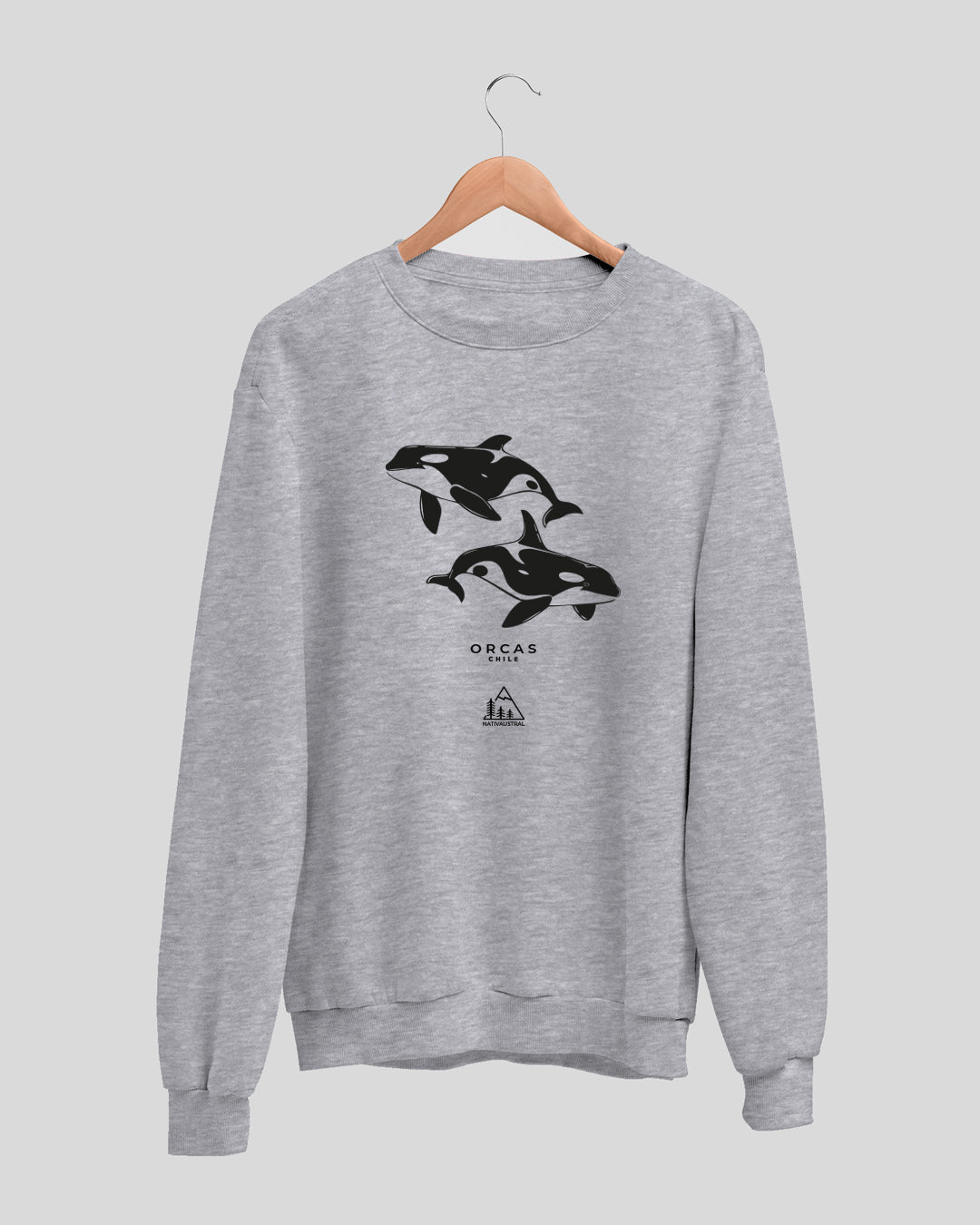 Polerón polo con diseño de orca, fauna marina de Chile, color gris claro - Nativaustral