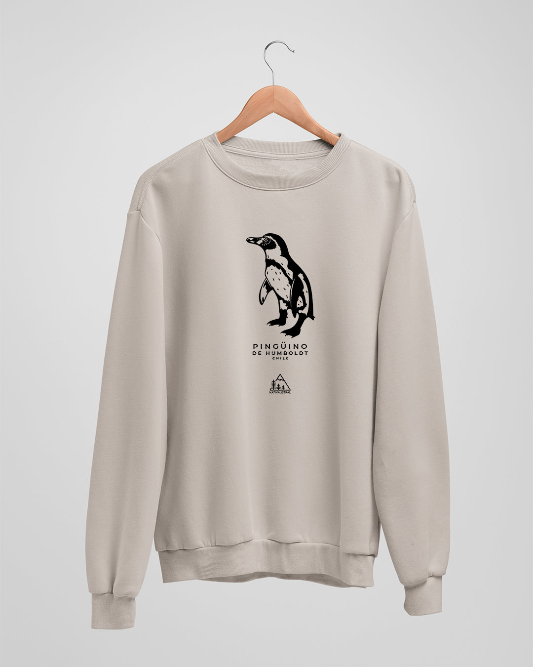 Polerón polo con diseño de pingüino de Humboldt, ave marina de las costas chilenas, color beige - Nativaustral