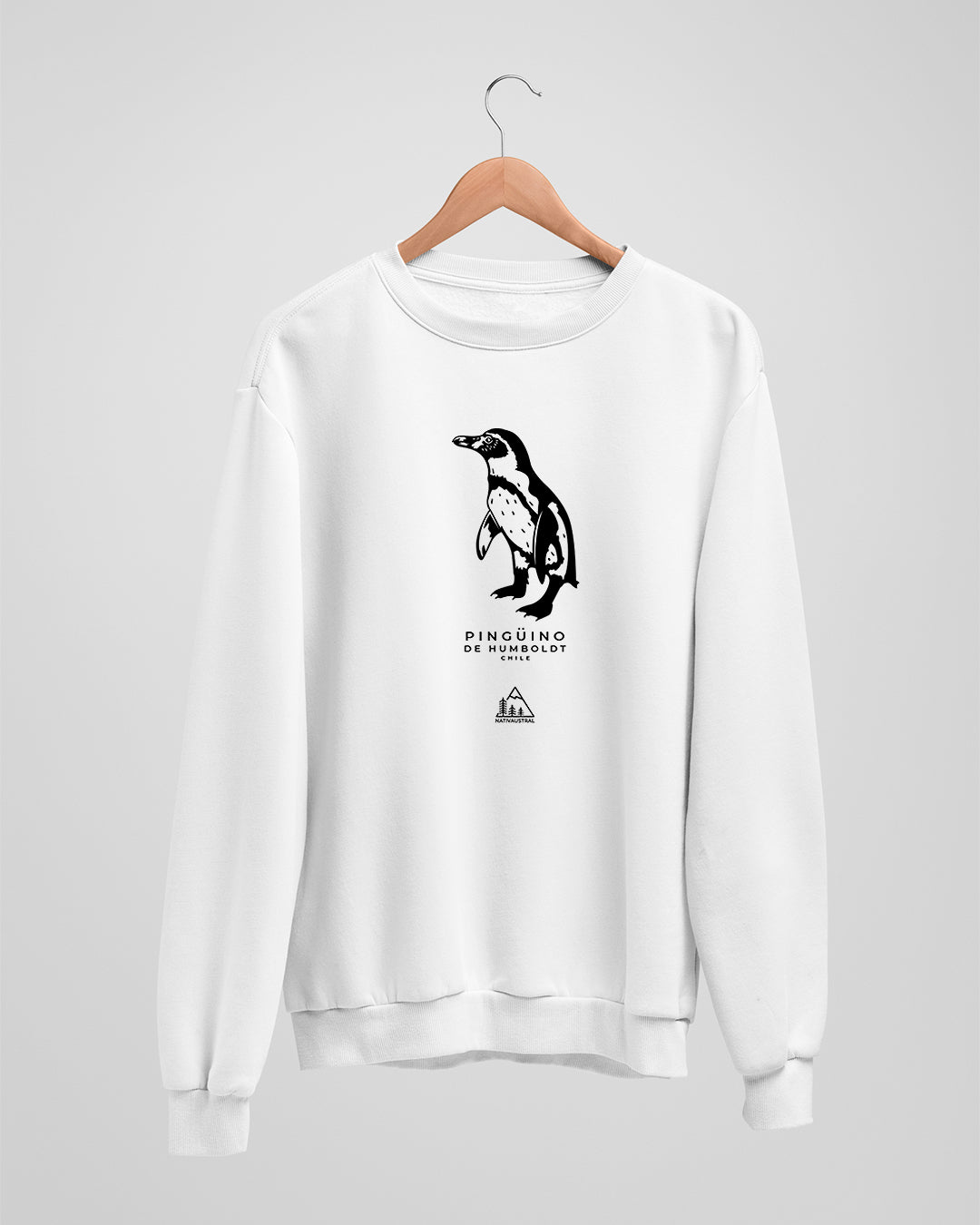 Polerón polo con diseño de pingüino de Humboldt, ave marina de las costas chilenas, color blanco - Nativaustral