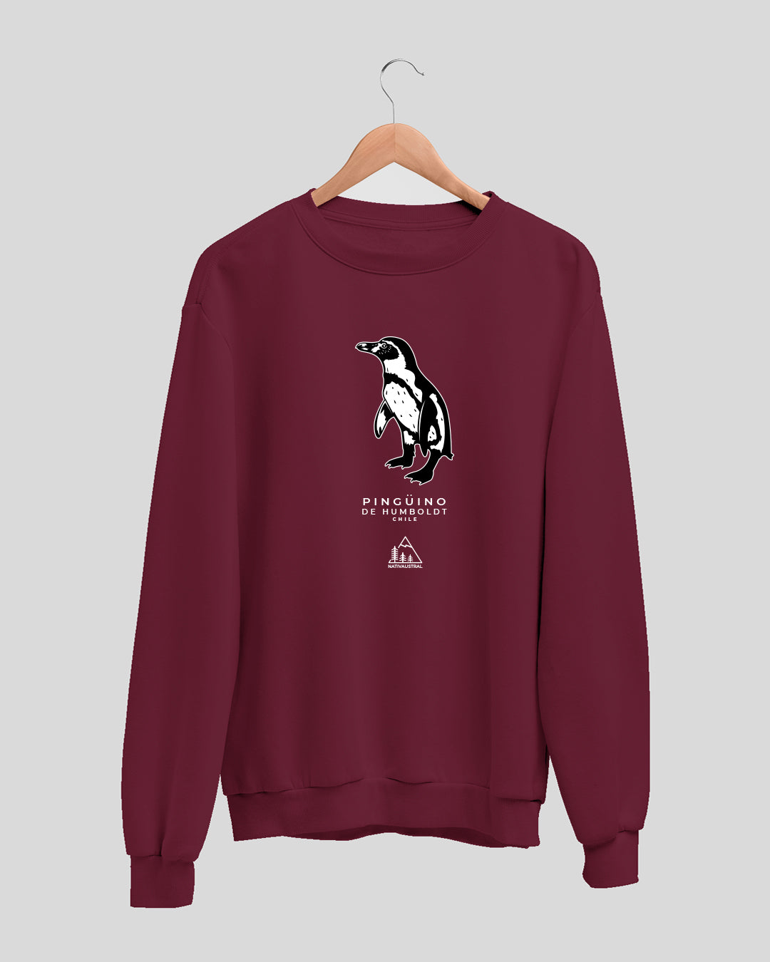 Polerón polo con diseño de pingüino de Humboldt, ave marina de las costas chilenas, color burdeo - Nativaustral