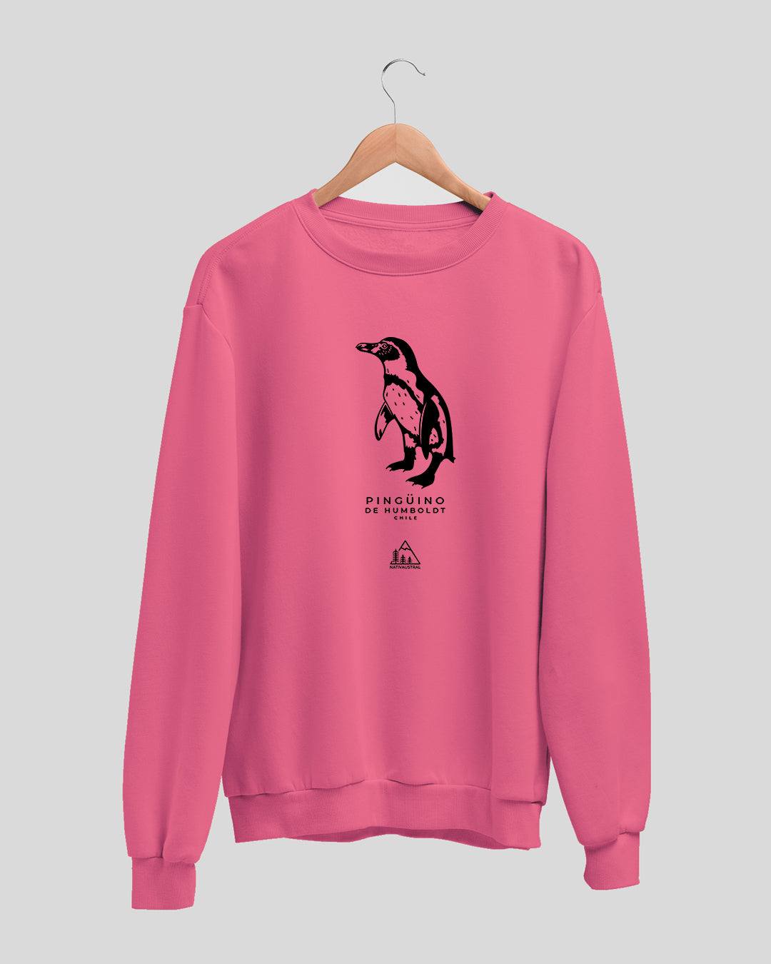 Polerón polo con diseño de pingüino de Humboldt, ave marina de las costas chilenas, color fucsia claro - Nativaustral