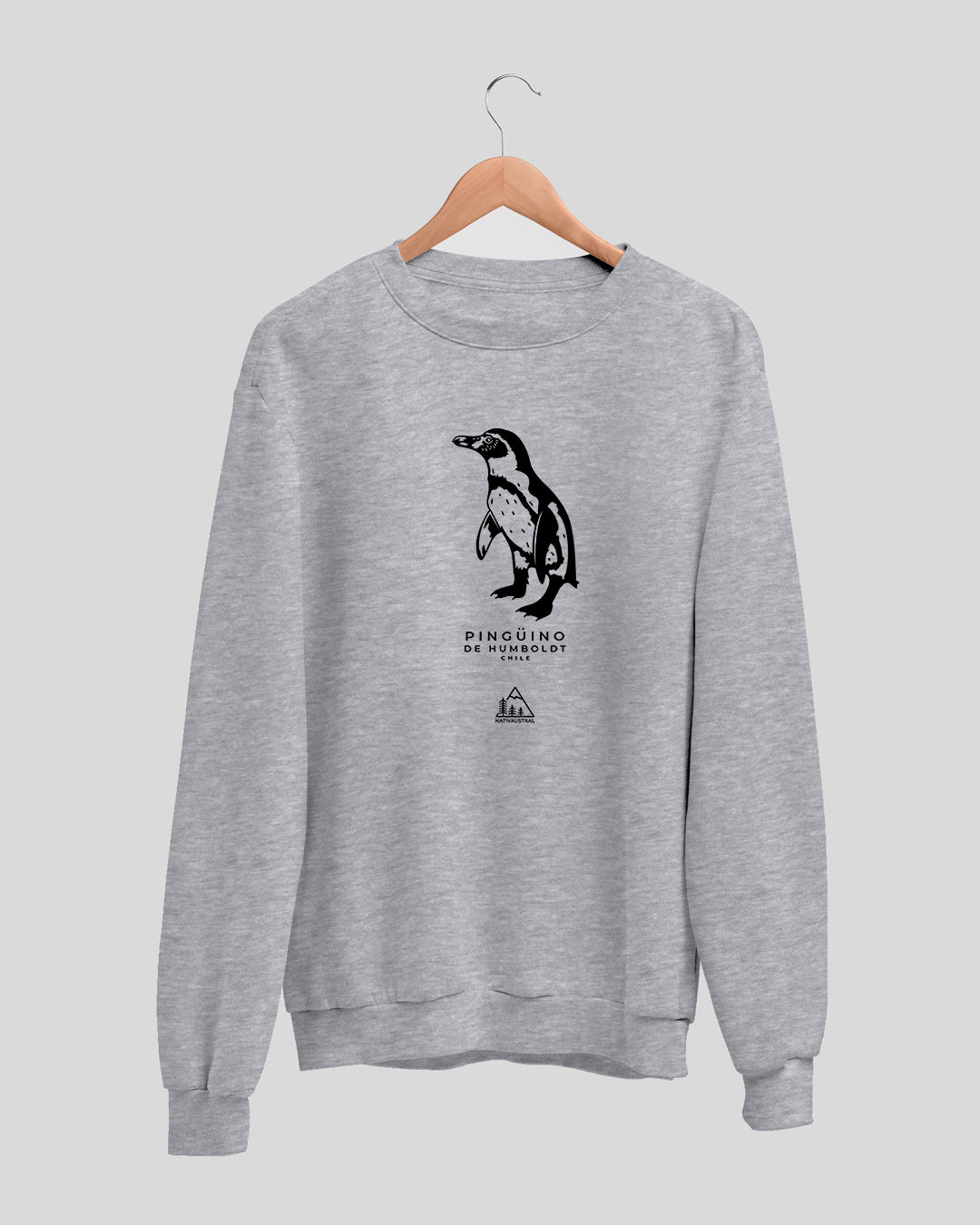 Polerón polo con diseño de pingüino de Humboldt, ave marina de las costas chilenas, color gris claro - Nativaustral