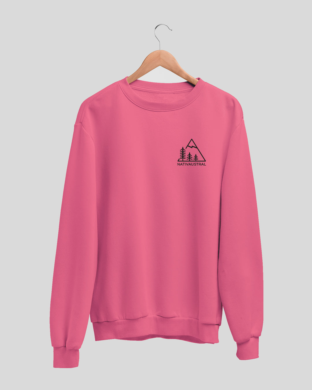 Polerón polo Nativaustral, diseño con logo de la marca inspirada en naturaleza chilena, color fucsia claro - Nativaustral