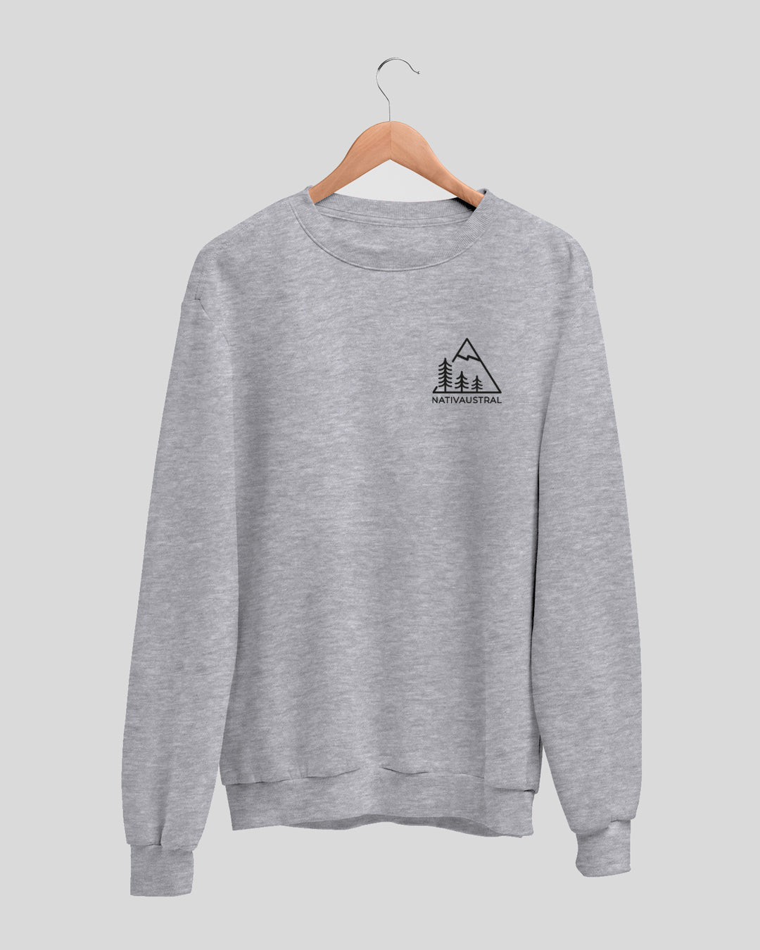Polerón polo Nativaustral, diseño con logo de la marca inspirada en naturaleza chilena, color gris - Nativaustral