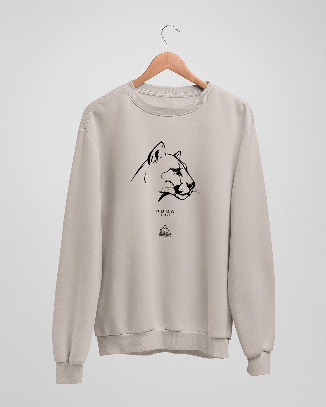 Polerón polo con diseño de puma, felino nativo de la cordillera chilena, color beige - Nativaustral