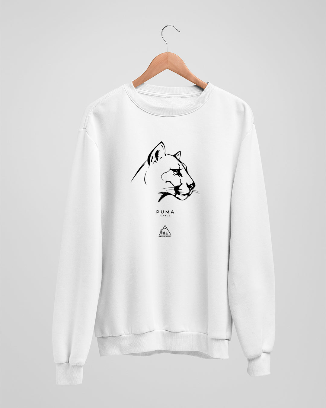 Polerón polo con diseño de puma, felino nativo de la cordillera chilena, color blanco - Nativaustral