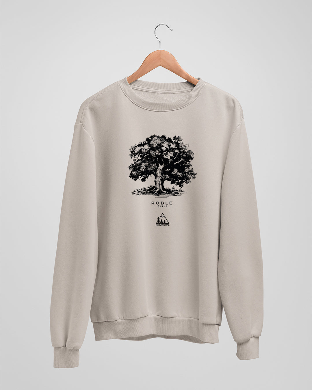 Polerón polo con diseño de roble, árbol nativo de los bosques del sur de Chile, color beige - Nativaustral