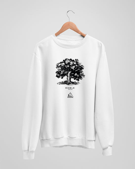 Polerón polo con diseño de roble, árbol nativo de los bosques del sur de Chile, color blanco - Nativaustral