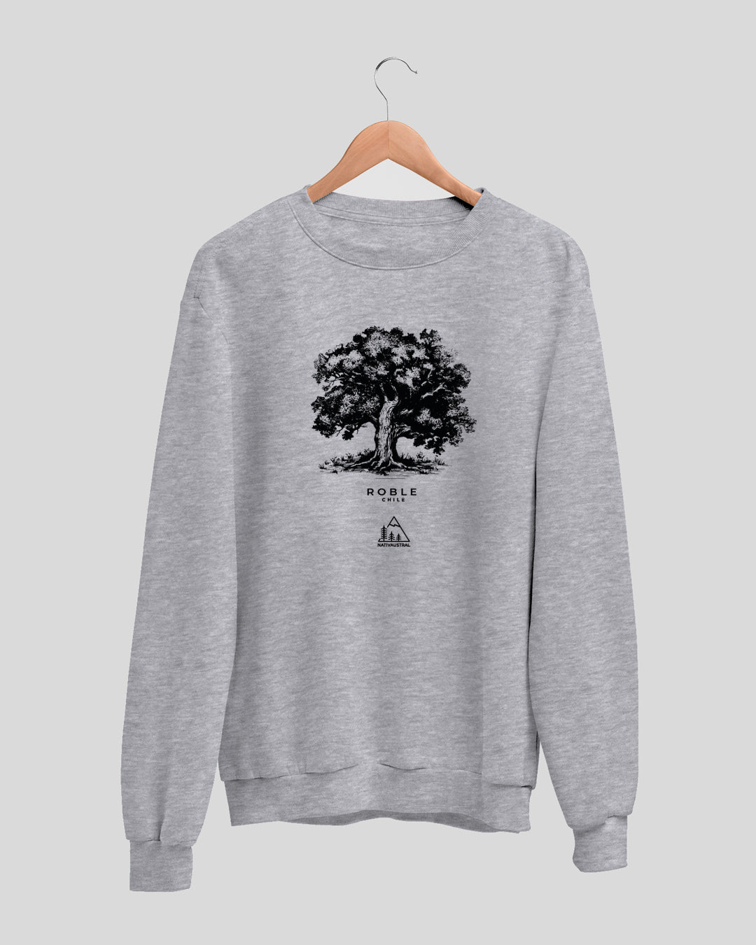 Polerón polo con diseño de roble, árbol nativo de los bosques del sur de Chile, color gris claro - Nativaustral