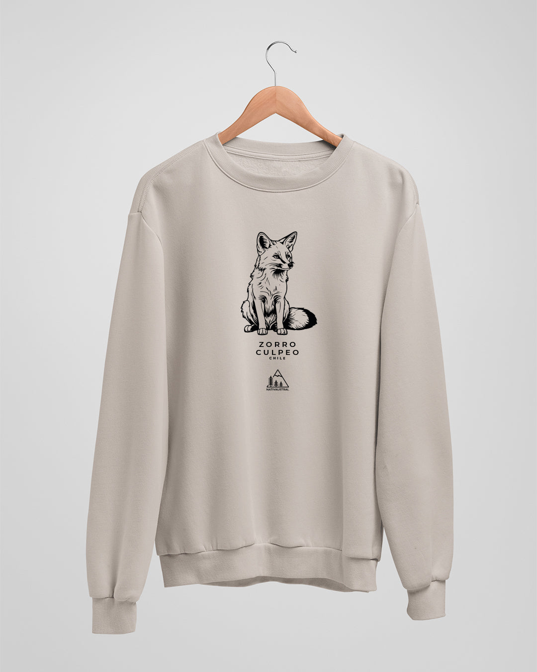 Polerón polo con diseño de zorro culpeo, fauna nativa de Chile, color beige - Nativaustral