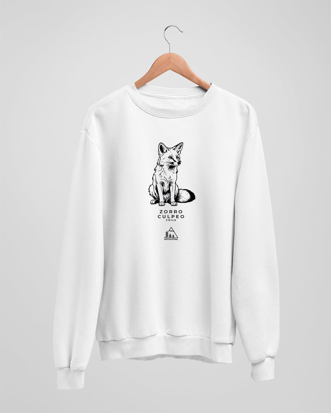 Polerón polo con diseño de zorro culpeo, fauna nativa de Chile, color blanco - Nativaustral