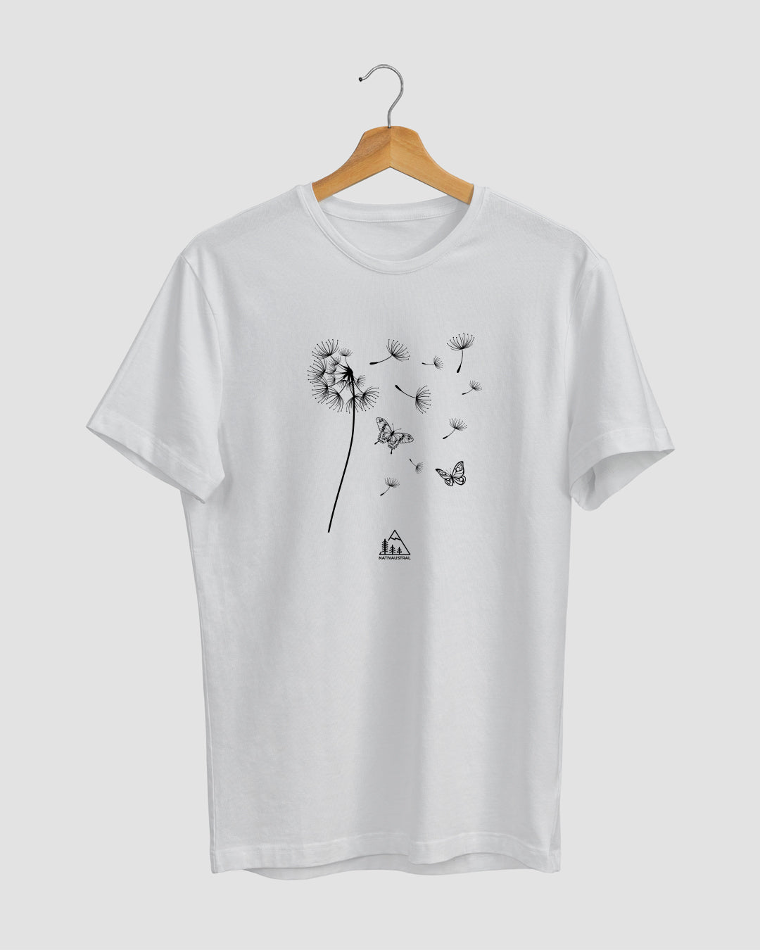 Polera con diseño de diente de león, flor silvestre de Chile, símbolo de libertad, color blanca - Nativaustral