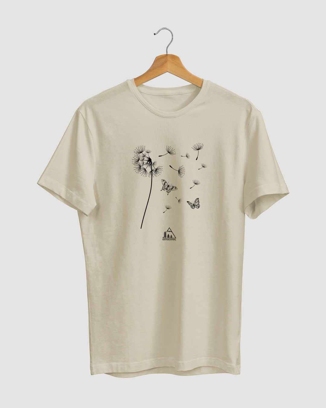 Polera con diseño de diente de león, flor silvestre de Chile, símbolo de libertad, color cafe - Nativaustral